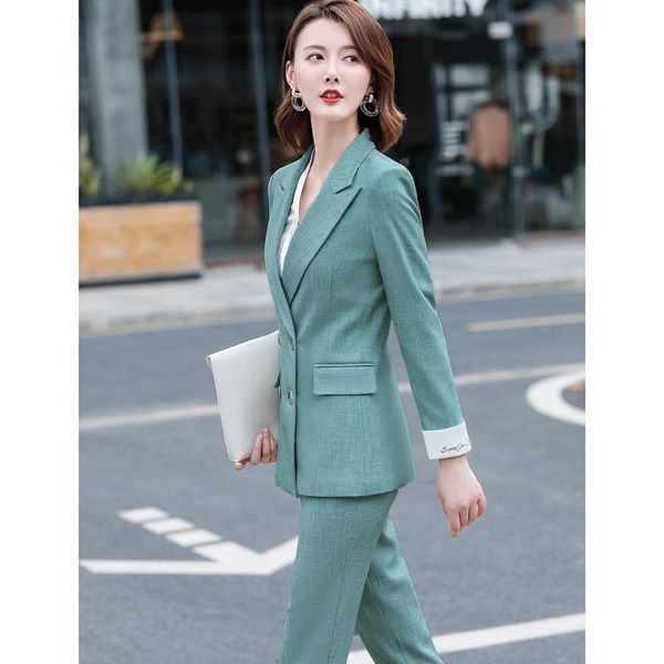 

autumn winter office work pant suits women suit business lady uniform female 2 piece set green blazer pants jacket plus size women's &, White;black
