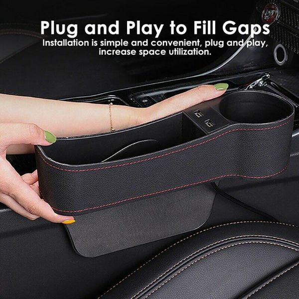 

car organizer black pocket storage box crevice coin cup holder w/2usb port