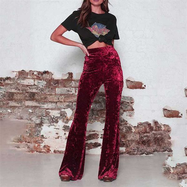 

women's pants & capris wide leg high waist velvet flare stretchy skinny streetwear trousers women 2021 autumn winter clothes slim, Black;white