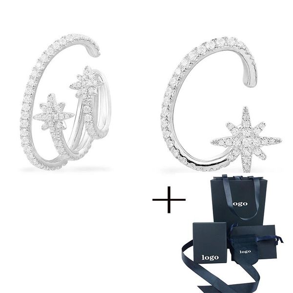 

hoop & huggie monaco october original 1:1s 925 sterling silver single meteor earrings with ear clips ladies jewelry gifts, Golden;silver