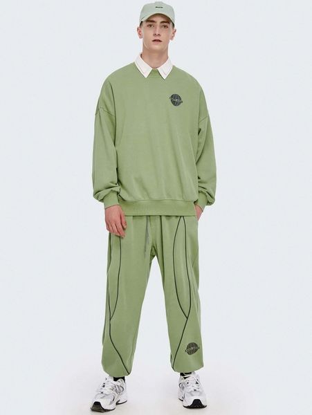 

men slogan & geo graphic drop shoulder pullover z7am#, Black