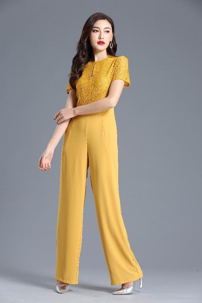 

women's jumpsuits & rompers lace jumpsuit for women 2021 summer party overalls short sleeve chiffon bohemian elegant wide leg suit plus, Black;white