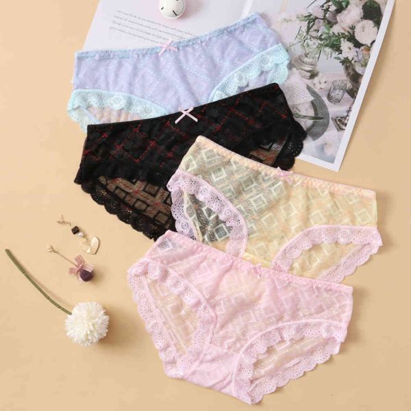 

underwear girls' lace plaid gauze briefs cotton breathable lovers love, Black;pink