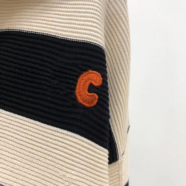

brand hoodie chaopai saijia 2021 autumn new stripe hollow out hook flower embroidery woven v-neck fashion short slim fit sweater, Black