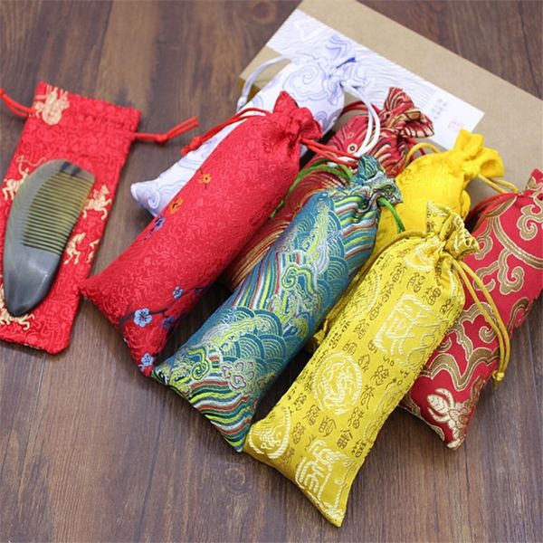 

8oa silk and wood comb jewelry boxes brocade jewelry packaging boxes culture and play packing storage packaging bag horn comb mouth storage, Black;white