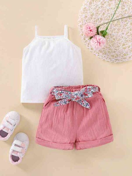 

baby cami & floral print belted shorts she, Blue