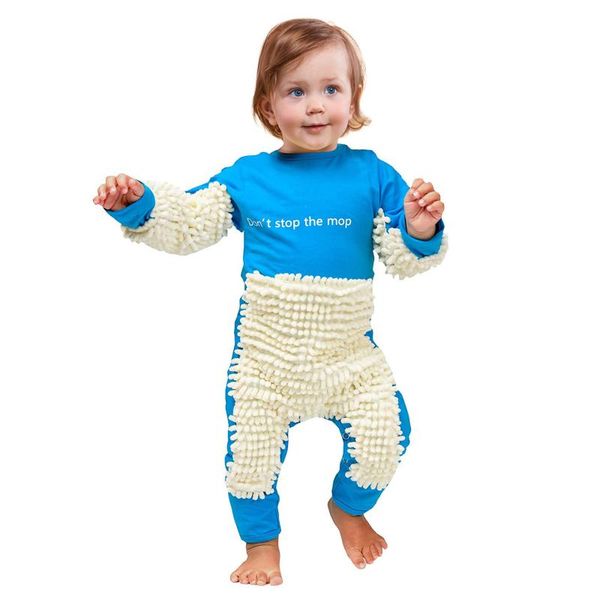 

baby mop romper outfit boy girl polishes floors cleaning suit autumn winter kids crawls toddler swob jumpsuit jumpsuits, Blue