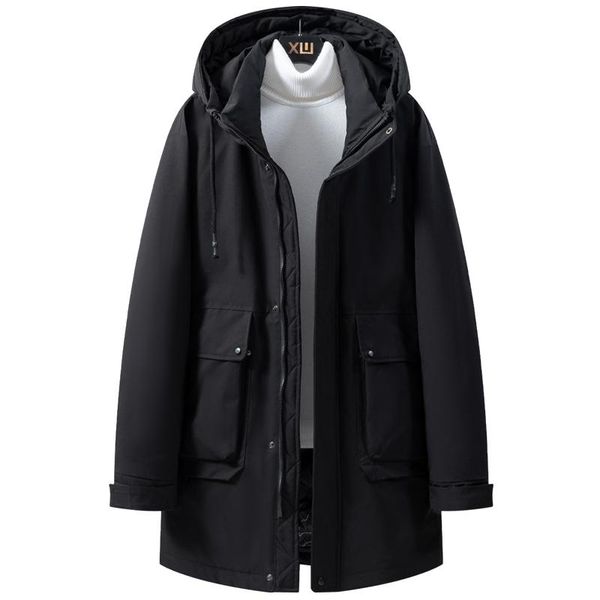 

men's down & parkas winter warm long jacket fashion streetwear cotton hooded parka casual coats, Black