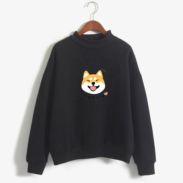 

women harajuku hoodies fleece autumn kawaii cute japanese anime shiba innu pullover kpop sweatshirt moletom sudadera mujer 210426, Black