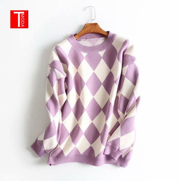 

women's sweaters 2021 winter ladies loose college wind rhombic long-sleeved sweater fashion wild students autumn thick, White;black
