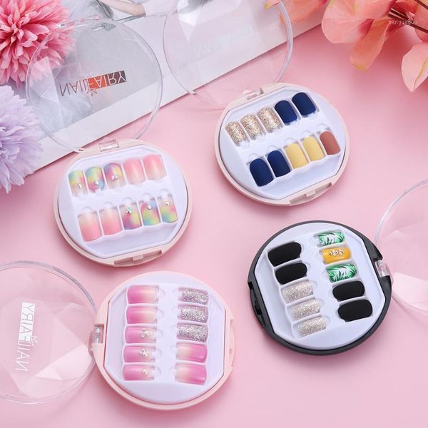 

30pcs/set reusable coffin fake nail european rainbow ballerina short full cover art tips colorful beauty manicure false nails1, Red;gold