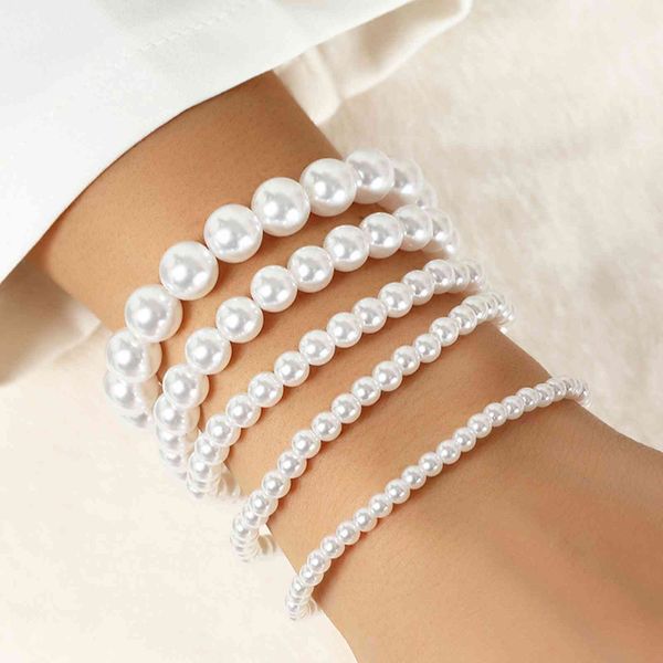 

salnew arrival 5pcs women bracelet stretch multilayer jewelry plastic faux pearl beads bracelet wedding, Golden;silver