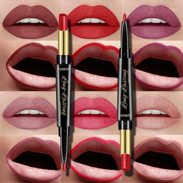 

color lips makeup lipstick red lip matte long lasting pencil waterproof stick liner double-end black lipsticks1