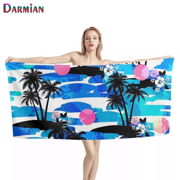 

tropical palm tree ocean wave pattern beach towel quick dry absorbent fade resistant swimming blankets home bath towels