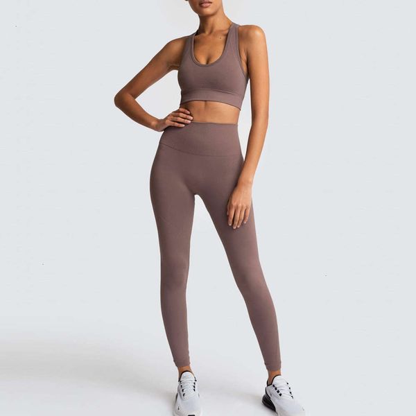 

women's tracksuits tracksuits selling solid color sports fitness vest seamless knitting hip yoga suit ru12, Gray