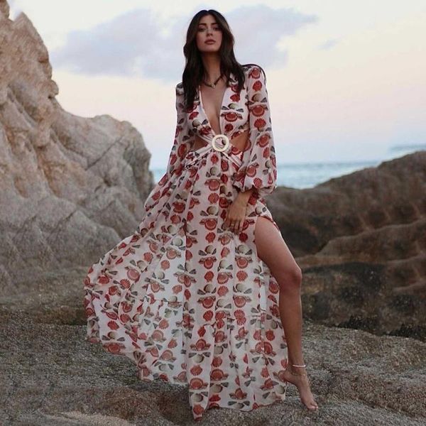 

vintage shells print bikini cover-ups cross open back long sleeve summer dress women beach wear swim suit cover up a889 women's swimwea, White;black