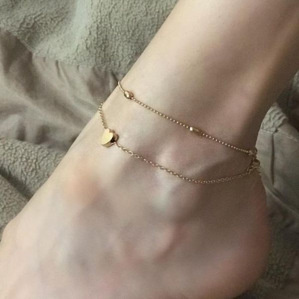 

anklets ankle bracelets for women light luxury round bead heart-shaped multilayer fashion foot chain jewelry wholesale, Red;blue