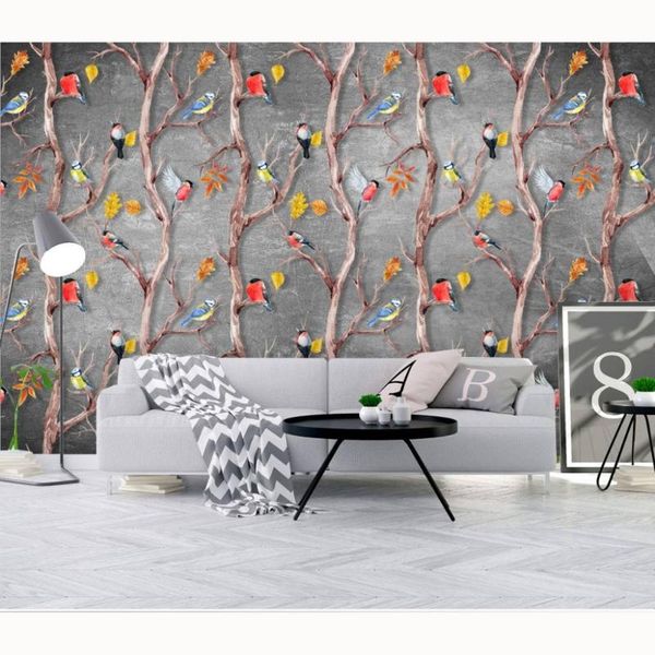 

wallpapers vintage wall mural cartoon flower bird po papers living room bedroom papel parede 3d self adhesive /silk wallpaper
