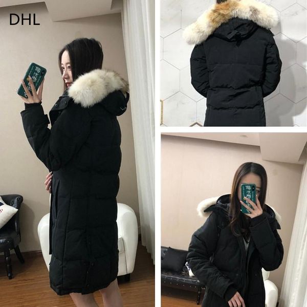 

premium women's designer down jacket clothing parker's real raccoon fur collar wolf hair fashion coat for wind protection and warm, Black