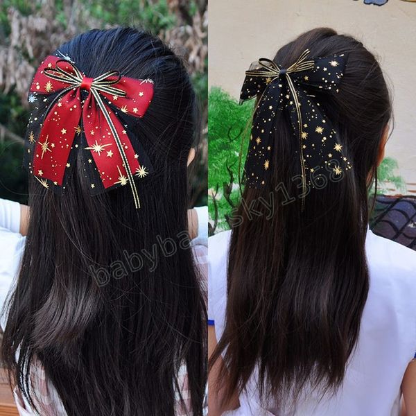 

women mesh bow hair clips cute hairpins headwear ribbon lace bowknot barrettes shiny star ponytail clip duckbill clip, Slivery;white