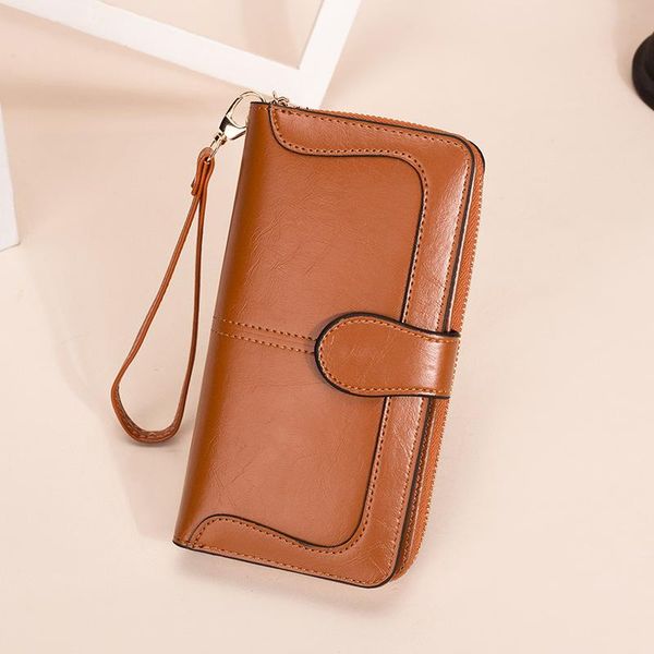 

wallets ladies wallet women multifunctional long fashion solid color mobile phone bag coin purse bank card holder, Red;black