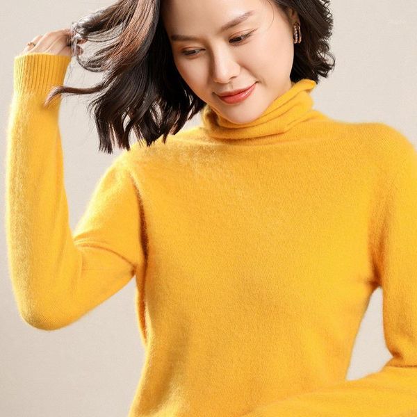 

women's sweaters jumper 100% mink cashmere turtleneck shirt collar piles of winter female loose soft solid color long-sleeved pullover, White;black