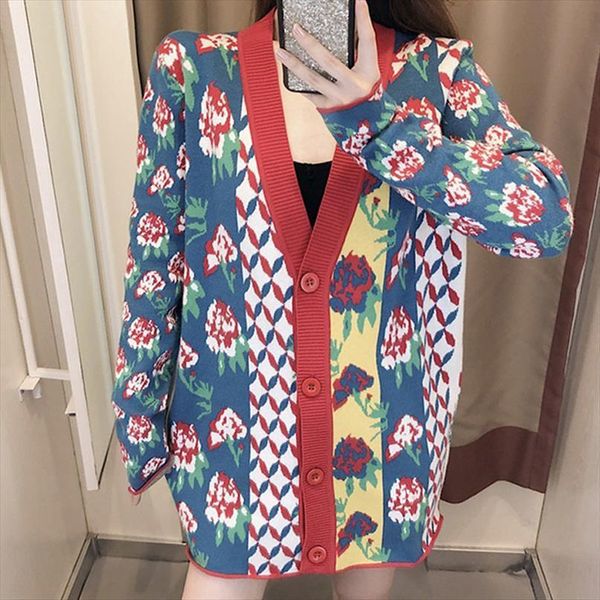 

vintage women long sleeve sweaters knitting cardigan outwear coat casual loose warm printed fashion knitted sweater female, White;black