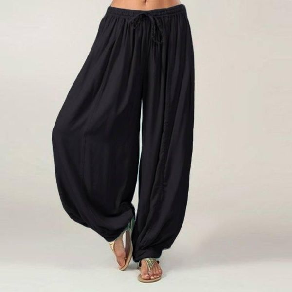 

women's pants & capris plus size women wide leg 2021 vonda autumn casual elastic waist loose long harem bottoms female trousers, Black;white