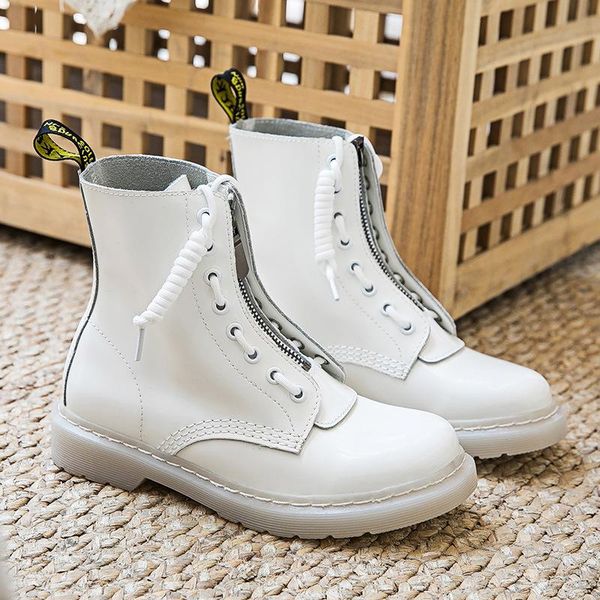 

boots 2021 genuine leather low heel british female couple short, Black