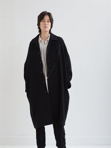 

men's wool & blends urban youth woolen zipper splicing design simple classic large size loose dark european and american coat, Black