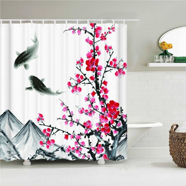

shower curtains chinese style ink painting plum blossom artistic conception simple curtain bathroom layout home decoration