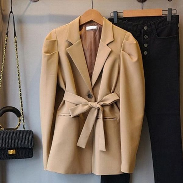

women's suits & blazers [ewq] korea chic autumn casual trend women coat solid color lapel tie fashion simple long-sleeved blazer 2021 1, White;black
