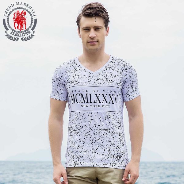 

fredd marshall brand men t-shirts men's cotton v neck short sleeve words polka dot print fashion tee for mens 309 210527, White;black