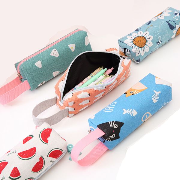 Cute Cartoon Zipper Pencil Case Borse Portapenne Makeup Pouch Organizer Tela Cancelleria Borsa per bambini, NO Matite PHJK2105