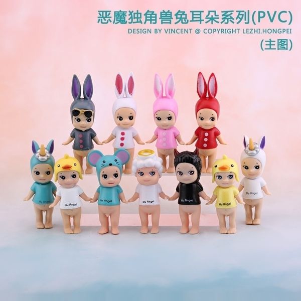 

6415solid rabbit ear unicorn doll angel devil little cupid scene decoration baking cake ornament