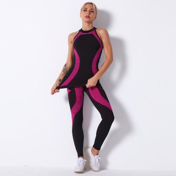 

seamless striped moisture wicking yoga bra set sports running fitness pants women outfit