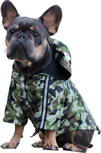 Hunde-Regenmantel, Camouflage-Camouflage, Hundebekleidung, Windjacke, stilvolle Haustier-Regenjacke, wasserabweisend, mit reflektierenden Streifen, Kapuze, für Hunde, Katzen, Welpen, klein, mittel, groß