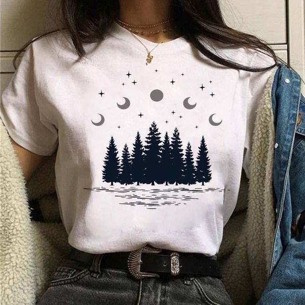 

women's t-shirt summer white t shirt dark forest mountain moon harajuku shirts short sleeve female clothes graphic printed tees