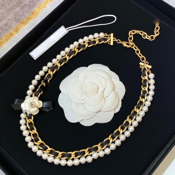 

chains jewelry double pearl camellia necklace female metal collocation leather personality elegant fair maiden 2021, Silver