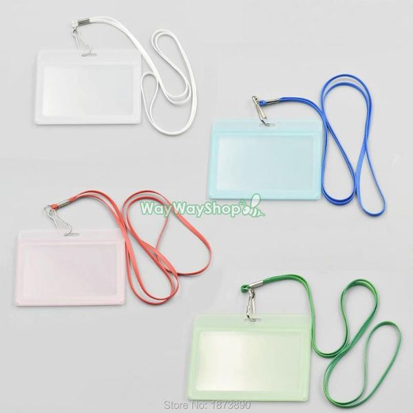 

storage bags 4 sets horizontal id card badge holder hard & strap lanyard hook for reel retractable (4 holders and lanyards)