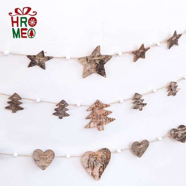 

christmas decorations 1.6m hanging beaded string natural birch bark and flags