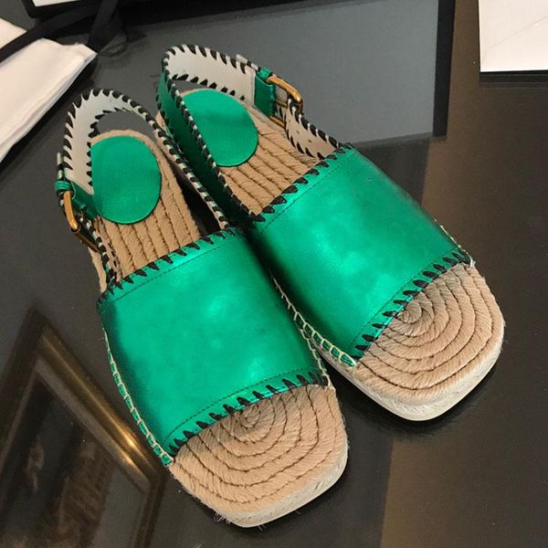 

slippers summer fisherman shoes handmade straw sandals one-word buckle thick-soled roman women's designer flat, Black