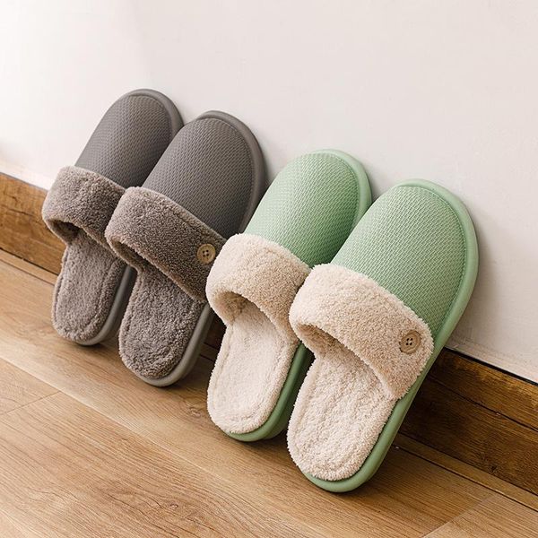 

slippers women men platform warm plush waterproof shoes lovers indoor slipper removable pad thick sole female male home slides, Black
