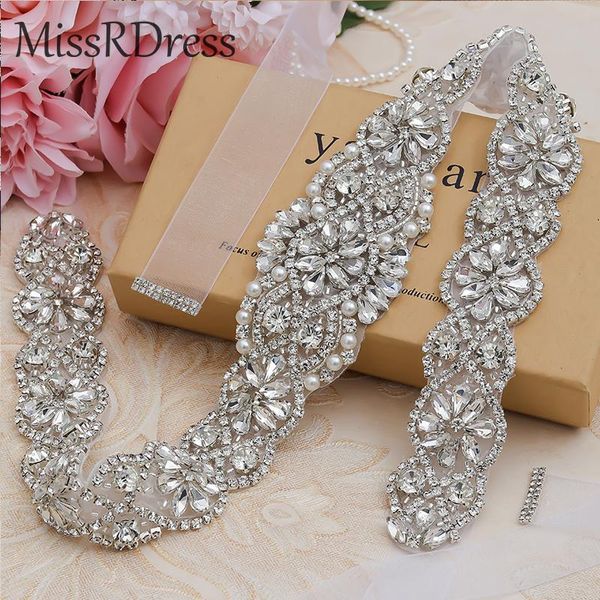 

wedding sashes missrdress rhinestones belt silver crystal bridal pearls sash for accessories jk834, White