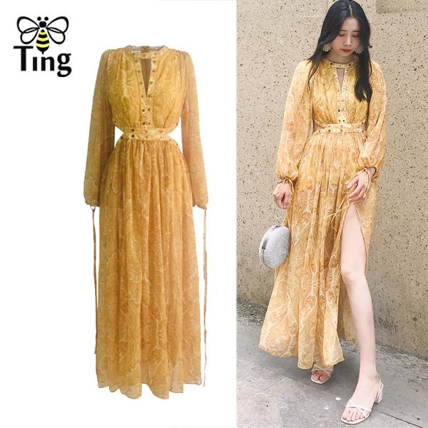 

retro spring summer hole cut out rivet dress vintage long slip party es chiffon street boho casual 210513, Black;gray