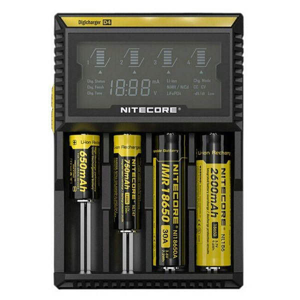 100% originale Nitecore D4 Digi caricabatterie Display LCD Universal Fit 18650 14500 16340 26650 18350 17670 Mod Batteria con cavo di ricarica