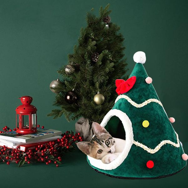 

cat beds & furniture pet bed house christmas tree shape nest puppy cave sleeping winter warm tent cute window soft sleep accessories