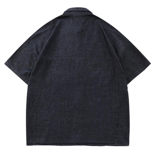 

men's casual shirts contrast paneled denim short sleeve mens summer distressed half-sleeve loose lapel men, White;black