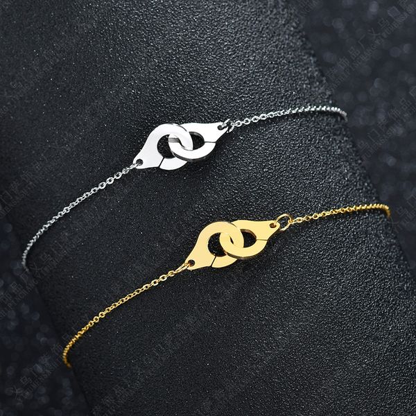 

fashion stainless steel handcuffs bracelet gold silver color couple lock bracelet for women men jewelry valentine's day gift, Black