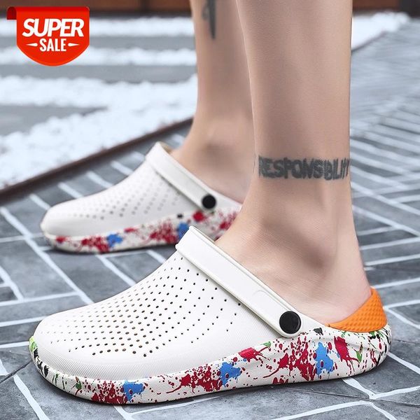

weh white sandals men trending literide hole shoes graffiti rubber clogs for women garden shoes adulto cholas sandalias hombre #x65b, Black